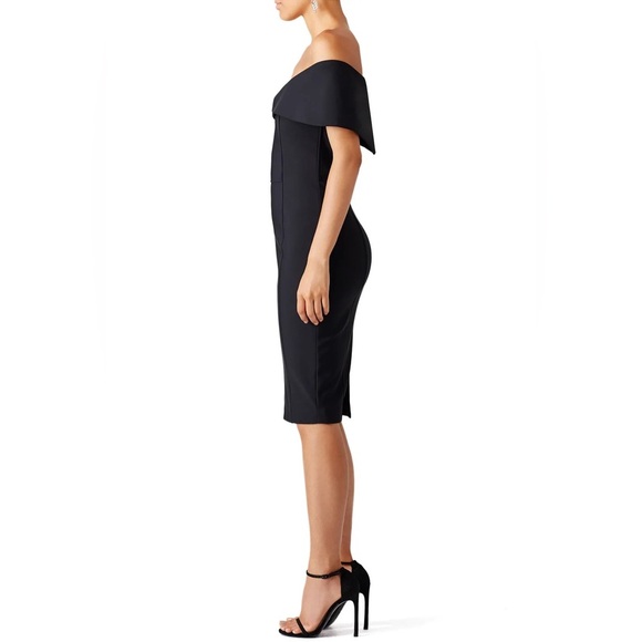 Misha Collection Black crepe off shoulder Brooklyn midi Dress Style RE1641DRBK - Picture 7 of 7